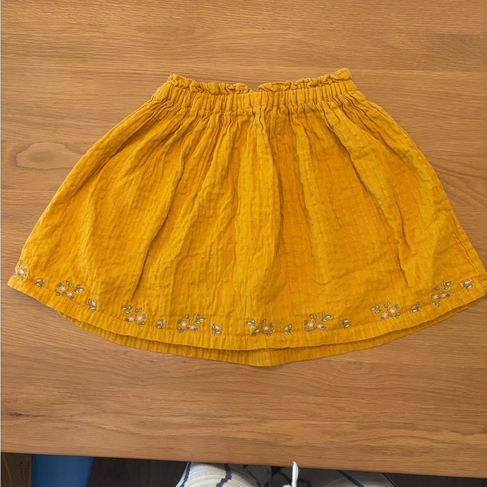 Girls' Mustard Yellow Embroidered Cotton Skirt